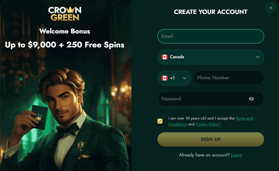 Inscription au Casino Crowngreen